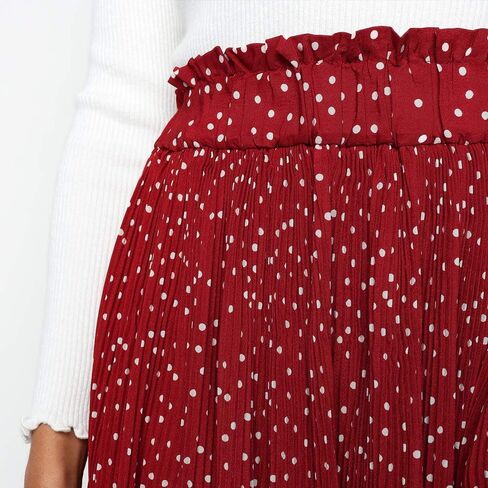 Exlura Womens High Waist Polka Dot Pleated Skirt Midi Swing Skirt with Pockets Red Small in Kuwait