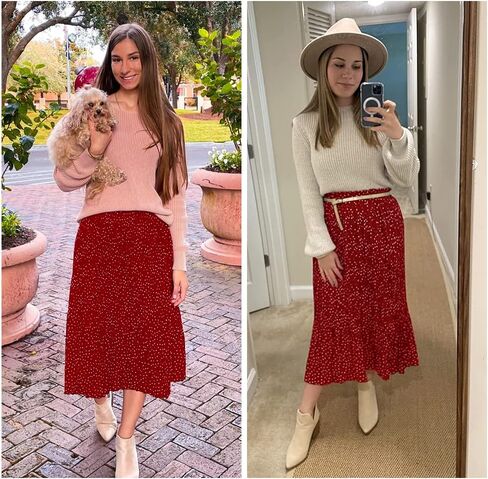 Exlura Womens High Waist Polka Dot Pleated Skirt Midi Swing Skirt with Pockets Red Small in Kuwait