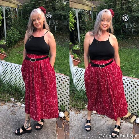 Exlura Womens High Waist Polka Dot Pleated Skirt Midi Swing Skirt with Pockets Red Small in Kuwait