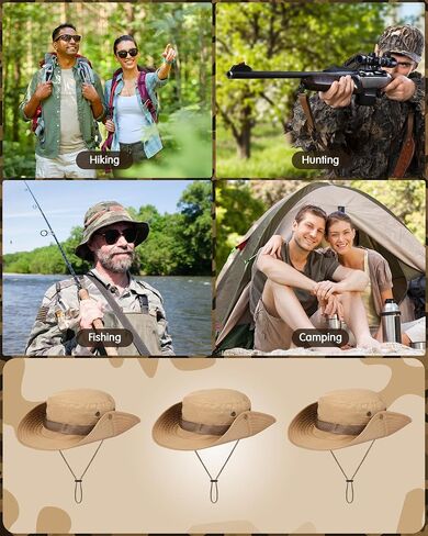 قبعات Coume Safari Boonie كبيرة الحجم قبعات صيد بحافة واسعة للرجال والنساء قبعة مموهة Boonie لرحلات السفاري والمشي لمسافات طويلة العسكرية in Kuwait