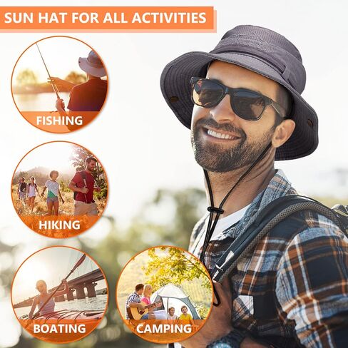 Obling Sun Hat, Fishing Hat UPF 50 Wide Brim Bucket Hat Safari Boonie Hat in Kuwait