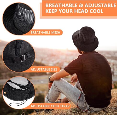 Obling Sun Hat for Men Women, Fishing Hat UPF 50 Wide Brim Bucket Hat Safari Boonie Hat in Kuwait