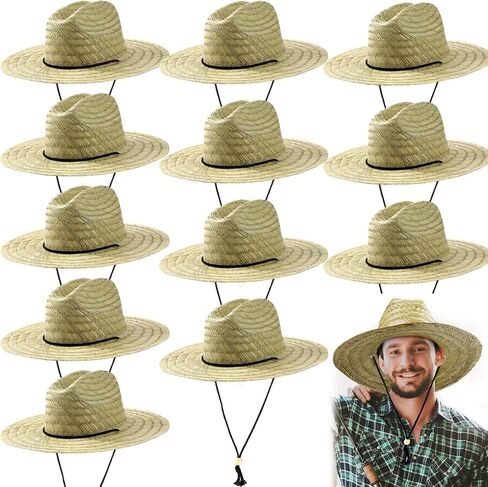 Funtery 12 Pack Straw Hat for Men Summer Large Brim Farmer Sun Hat in Kuwait