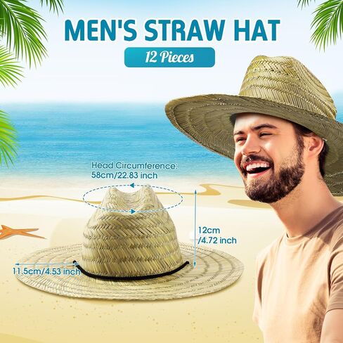 Funtery 12 Pack Straw Hat for Men Summer Large Brim Farmer Sun Hat in Kuwait