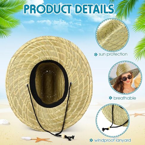 Funtery 12 Pack Straw Hat for Men Summer Large Brim Farmer Sun Hat in Kuwait