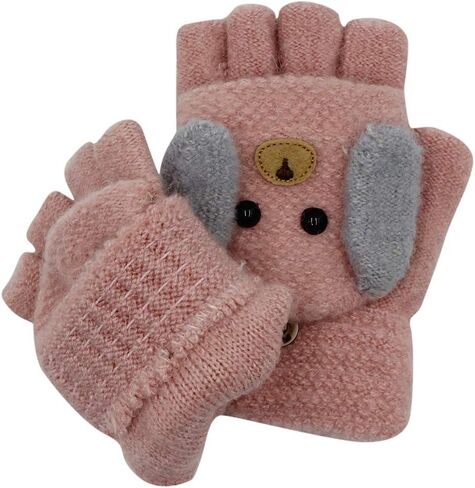 Unisex Thick Plush lined Gloves with String Squeeze Sound Christmas Elk Pattern for Toddler Kids Winter Knit Mittens(0 to 4Y) in Kuwait