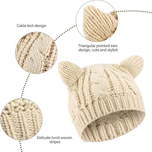 قبعات UmbWorld للسيدات والبنات والأولاد والمراهقات، قبعات آذان القطط اللطيفة، شتوية دافئة من الصوف المحبوك من الكروشيه لأعياد الميلاد، قبعة صغيرة للتزلج in Kuwait