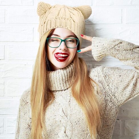 قبعات UmbWorld للسيدات والبنات والأولاد والمراهقات، قبعات آذان القطط اللطيفة، شتوية دافئة من الصوف المحبوك من الكروشيه لأعياد الميلاد، قبعة صغيرة للتزلج in Kuwait