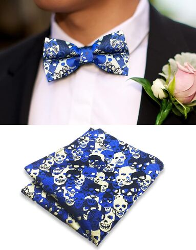 مجموعة ربطات عنق على شكل جمجمة من QCWQMYL للرجال في حفلة الهالوين بجيب مربع وربطة عنق مربعة in Kuwait