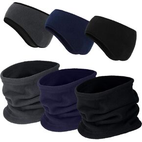 6 Pieces Fleece Ear Warmers Headband Winter Neck Gaiter (Black)
