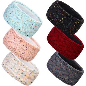 WILLBOND 6 Pieces Womens Headbands Winter Fleece Lined Winter Ear Warmer Headband Cable Knit Ear Warmer Thick Head Wrap for Women girl Cold Weather(Vintage Colors) in Kuwait