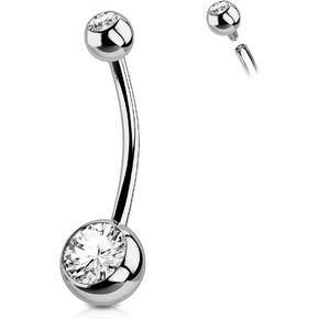 OUFER Titanium Belly Button Rings Internally Threaded Navel Piercing Jewelry Round CZ Belly Ring for Women