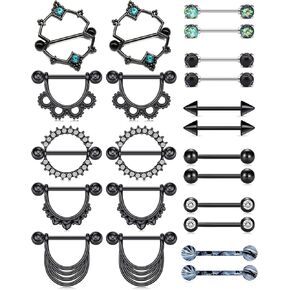 D.Bella 14G Nipple Rings Opal CZ Nipplerings Piercing Stainless Steel Nipple Straight Piercing Barbell for Women Girls