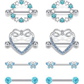 D.Bella 14G Nipple Rings Opal CZ Nipplerings Piercing Stainless Steel Nipple Straight Piercing Barbell for Women Girls