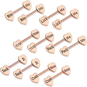 6 Pairs Heart Shaped Nipple Tongue Rings 14G Stainless Steel Nipple Barbell Rings Body Piercing Jewelries for Women