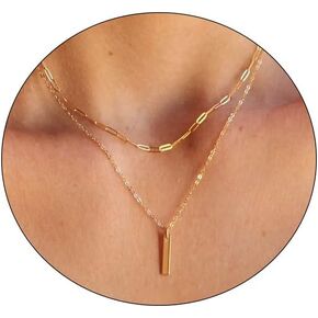 Rotnso Layered Necklace for Women 14K Gold/Silver Plated Dainty Choker Necklace Set Hammered Disc Coin/Pearl/Bar Pendant Simple Long Layering Chain Necklaces Trendy Jewelry Gifts for Women Girls