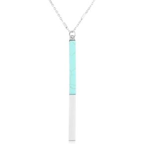 RIAH FASHION Bohemian Natural Stone Geometric Pendant Long Necklace - Simple Rectangle Bar Charm Layering Statement Layer Chain Marble Quartz