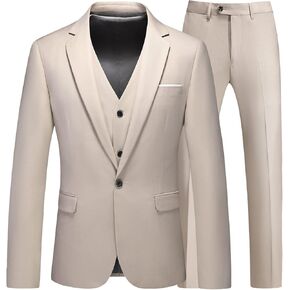 Mens Suits 3 Pieces Slim Fit One Button Solid Suit Blazers for Business Wedding Formal Prom Tuxedo Blazer Vest & Pant Set
