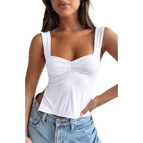 ForeFair Women Sexy Sleeveless Backless Crop Tank Top Pleated Bustier Sweetheart Neck Strappy Y2K Slits in Saudi Arabia