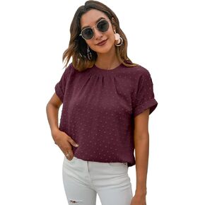 Milumia Women's Casual Swiss Dots Chiffon Ruffle Front Short Sleeve Work Office Blouse Top