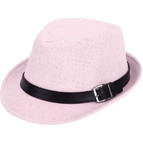 Simplicity Panama Style Trilby Fedora Straw Sun Hat with Leather Belt