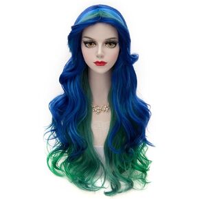 MQ Ombre Wavy Wigs for Women,29.5 Inch Long Curly Wigs,Colorful Wigs,Charming Women's Long Curly Full Hair Wig(Blue to Green)