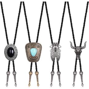 ORAZIO 4Pcs Bolo Tie Handmade Cowboy Leather Necktie Bolo Tie for Men Women Western Necklace Costume Accessories Set in Saudi Arabia