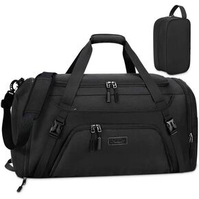 Gym Duffle Bag for Women Men 40L Waterproof Sports Bags Travel Duffel with Shoe Compartment,Wet Pocket Large Weekender Overnight Toiletry Bag,Black