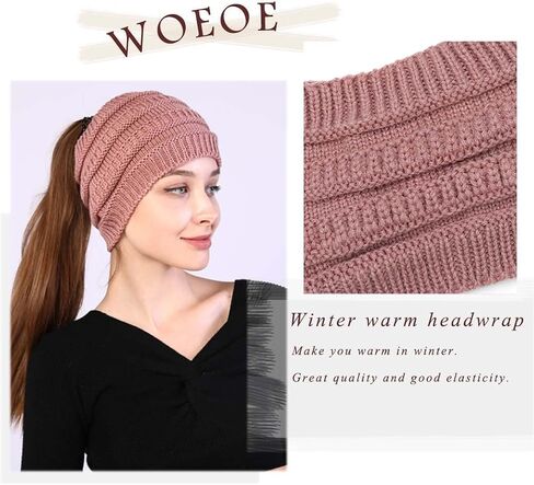 Wooee عصابات رأس شتوية دافئة محبوكة أغطية رأس عمامة واسعة كروشيه قابلة للتمدد الأذن دفئا لينة تمتد وشاح الرأس للنساء والفتيات in Kuwait