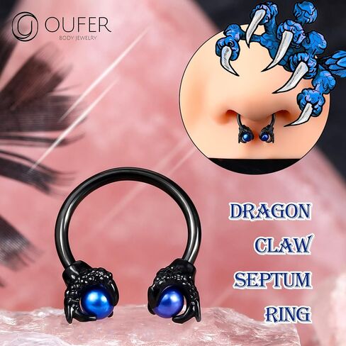 OUFER 316L Surgical Steel Circular Earrings Two White Opals Surrounded by Dragon Claws Cartilage Earing Ear Body Piercing Jewelry Helix Earrings Piercing… in Kuwait