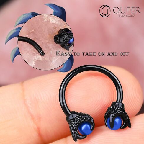 OUFER 316L Surgical Steel Circular Earrings Two White Opals Surrounded by Dragon Claws Cartilage Earing Ear Body Piercing Jewelry Helix Earrings Piercing… in Kuwait