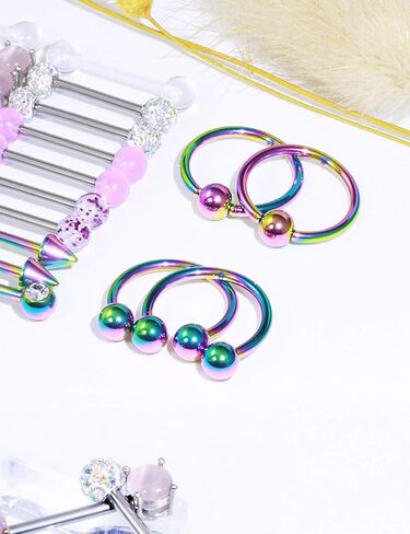 Oufksiyy 12 زوجًا من حلقات الحلمة الأنيقة CZ Stone Nipple Barbell Piercing 316L من الفولاذ المقاوم للصدأ 14G حلمة اللسان BarBell مجوهرات ثقب الجسم للنساء مجوهرات in Kuwait