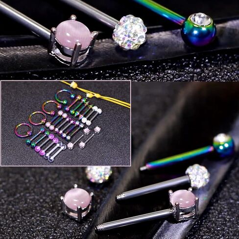 Oufksiyy 12 زوجًا من حلقات الحلمة الأنيقة CZ Stone Nipple Barbell Piercing 316L من الفولاذ المقاوم للصدأ 14G حلمة اللسان BarBell مجوهرات ثقب الجسم للنساء مجوهرات in Kuwait