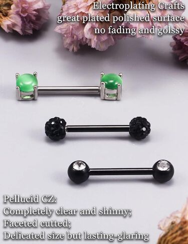 Oufksiyy 12 زوجًا من حلقات الحلمة الأنيقة CZ Stone Nipple Barbell Piercing 316L من الفولاذ المقاوم للصدأ 14G حلمة اللسان BarBell مجوهرات ثقب الجسم للنساء مجوهرات in Kuwait
