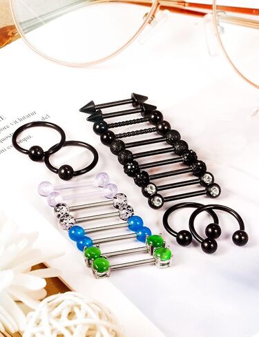 Oufksiyy 12 زوجًا من حلقات الحلمة الأنيقة CZ Stone Nipple Barbell Piercing 316L من الفولاذ المقاوم للصدأ 14G حلمة اللسان BarBell مجوهرات ثقب الجسم للنساء مجوهرات in Kuwait