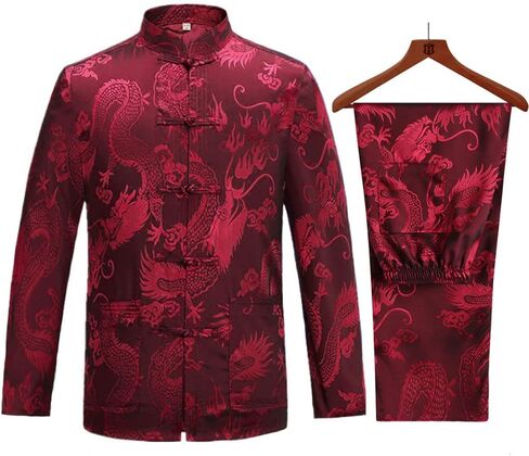 wecotton Tang Suit Men Hanfu Chinese Traditional Clothes Kung Fu Shirt Uniform Long Sleeved Coat Tops and Pants in Saudi Arabia