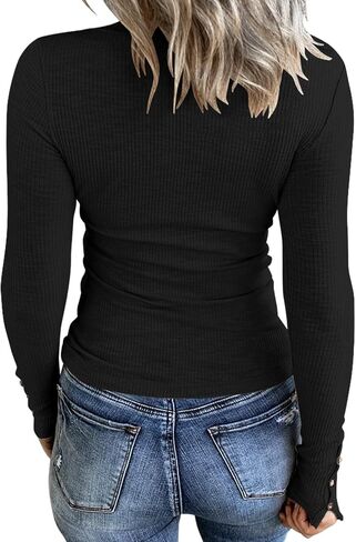 KINLONSAIR Women’s Long Sleeve Henley T Shirts Button Down Slim Fit Tops Scoop Neck Ribbed Knit Shirts in Saudi Arabia