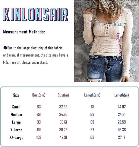 KINLONSAIR Women’s Long Sleeve Henley T Shirts Button Down Slim Fit Tops Scoop Neck Ribbed Knit Shirts in Saudi Arabia
