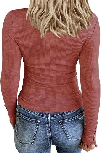 KINLONSAIR Women’s Long Sleeve Henley T Shirts Button Down Slim Fit Tops Scoop Neck Ribbed Knit Shirts in Saudi Arabia