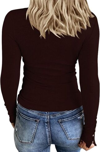 KINLONSAIR Women’s Long Sleeve Henley T Shirts Button Down Slim Fit Tops Scoop Neck Ribbed Knit Shirts in Saudi Arabia