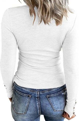 KINLONSAIR Women’s Long Sleeve Henley T Shirts Button Down Slim Fit Tops Scoop Neck Ribbed Knit Shirts in Saudi Arabia