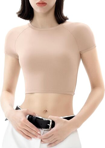 PUMIEY Women's Short Sleeve Crop Tops Crew Neck T Shirt Sexy Tee Smoke Cloud Collection in Kuwait