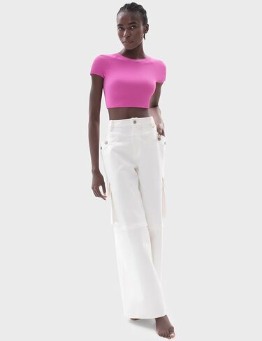 PUMIEY Women's Short Sleeve Crop Tops Crew Neck T Shirt Sexy Tee Smoke Cloud Collection in Kuwait