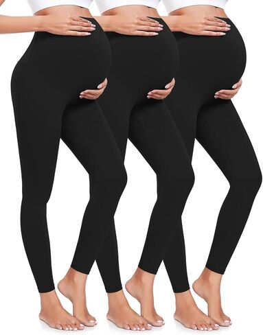 yeuG 3 قطع من سراويل الأمومة النسائية فوق البطن، سراويل يوجا للحمل، ملابس رياضية، سراويل ضيقة للنساء in Kuwait