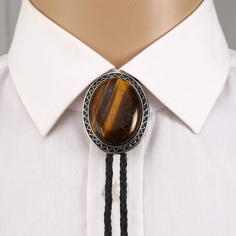 KDG Nature Agate Triangle Shape Western Cowboy Celtic Black Stone Bolo Tie Necktie For Men in Kuwait