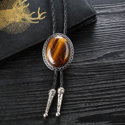 KDG Nature Agate Triangle Shape Western Cowboy Celtic Black Stone Bolo Tie Necktie For Men in Kuwait