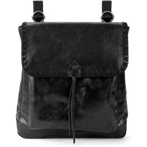 The Sak Ventura Backpack in Leather, Adjustable Convertible Strap, Black Crochet