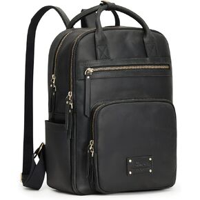 S-ZONE Vintage Genuine Leather Backpack Purse for Women Men Rucksack Travel Daypack with Luggage Sleeve