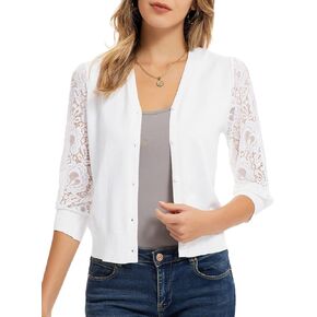 GRACE KARIN Women's Summer Cardigan Lightweight V Neck Lace 3/4 Sleeve Button Front Sweaters