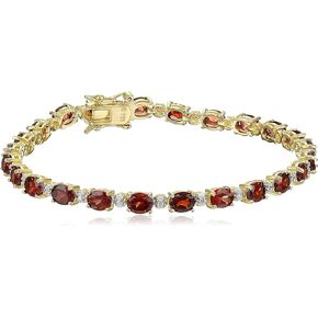 Amazon Collection 18k Yellow Gold Plated Sterling Silver Genuine Gemstones and Diamond Accent Tennis Bracelet